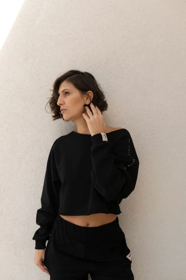 'Fierce' Cropped Sweatshirt in Bold Black