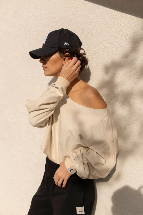 'Fierce' Cropped Sweatshirt in Soft Beige
