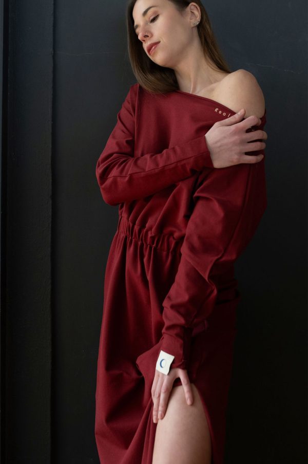 Real is rare - Cotton Slit Dress in Burgundy