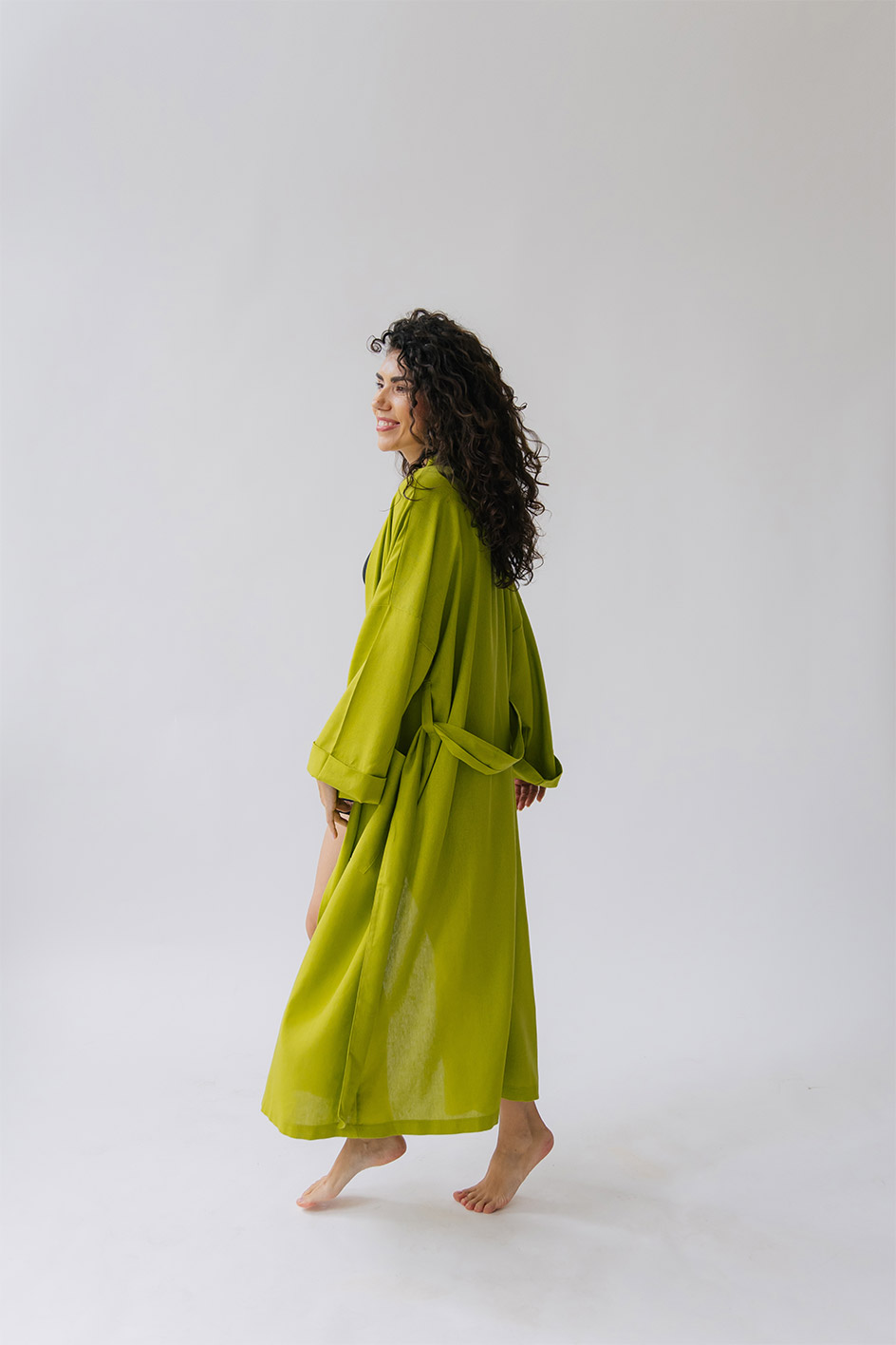 'Shine your light' Green Linen Kimono - Image 11