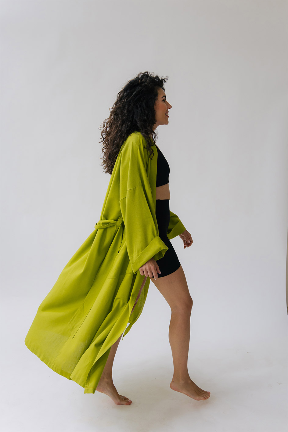 'Shine your light' Green Linen Kimono - Image 2