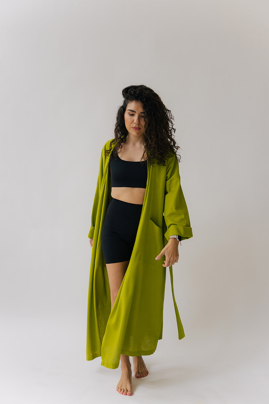 'Shine your light' Green Linen Kimono - Image 7