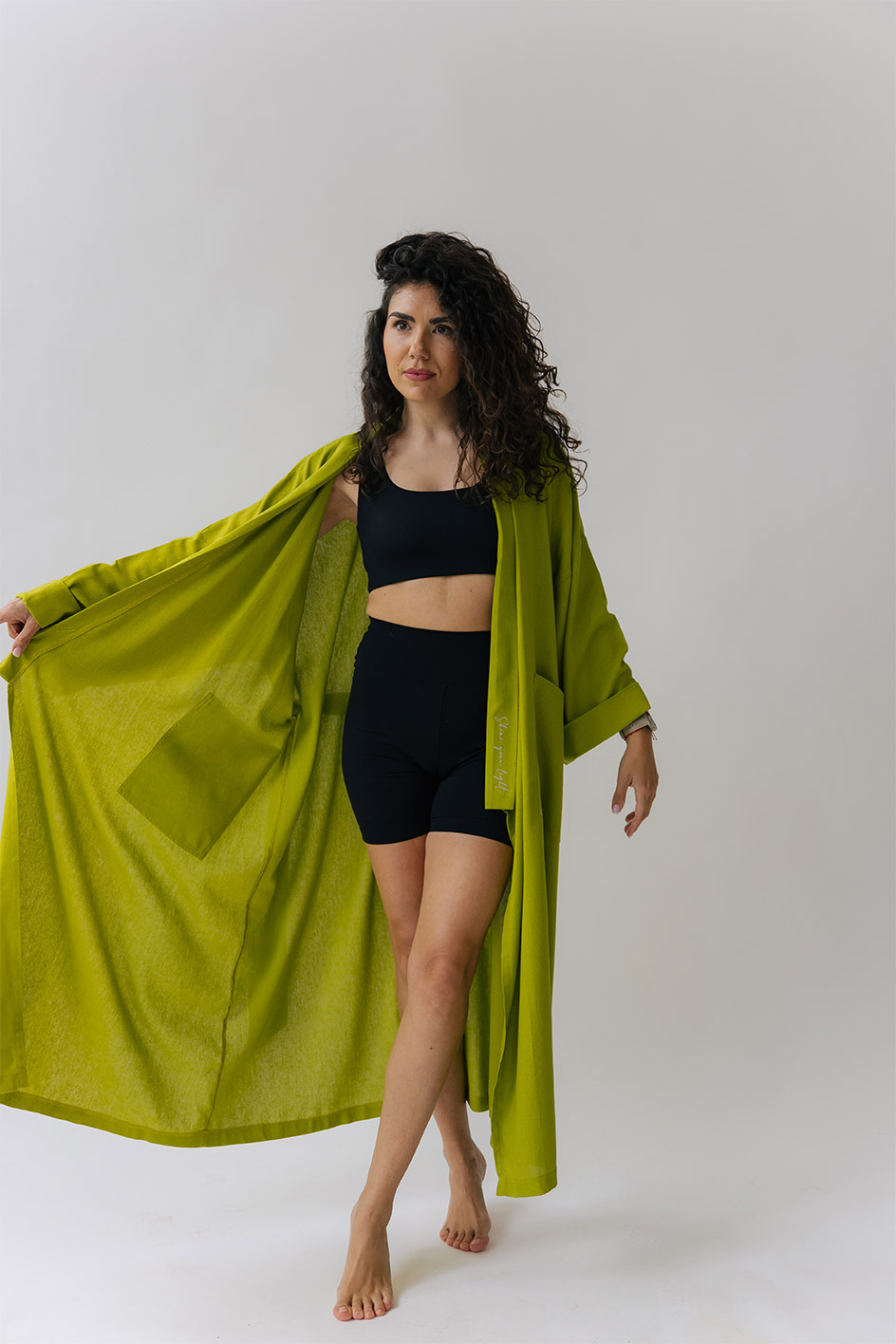 'Shine your light' Green Linen Kimono - Image 12