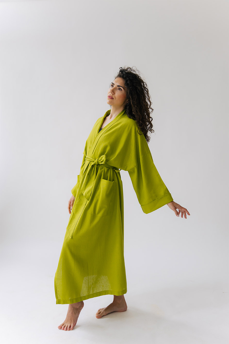 'Shine your light' Green Linen Kimono