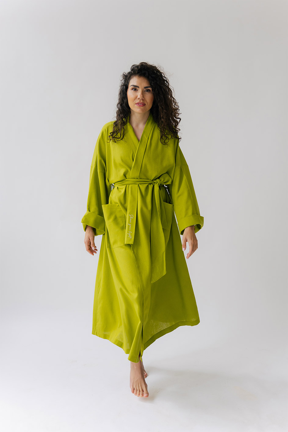 'Shine your light' Green Linen Kimono - Image 3