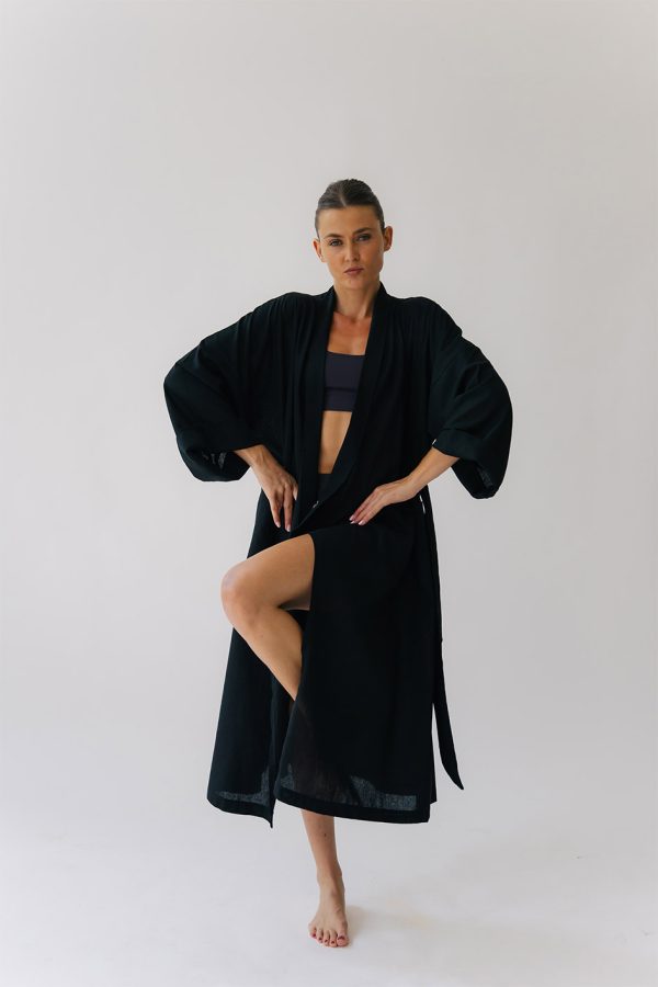 'Shine Your Light' Black Linen Kimono