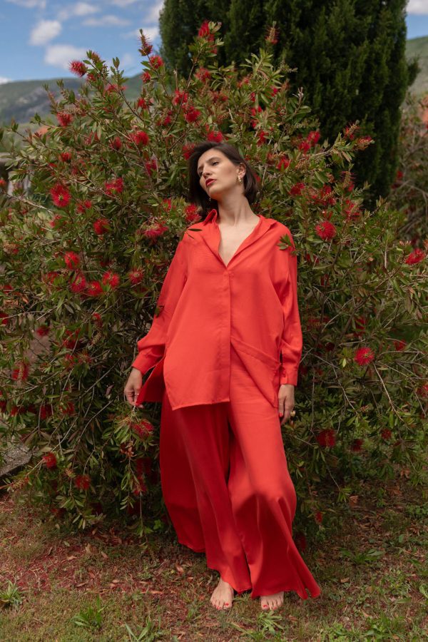 'Abundance' Oversized Blouse in Coral Red