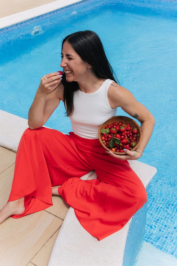 'Abundance' High Waist Trousers in Coral Red